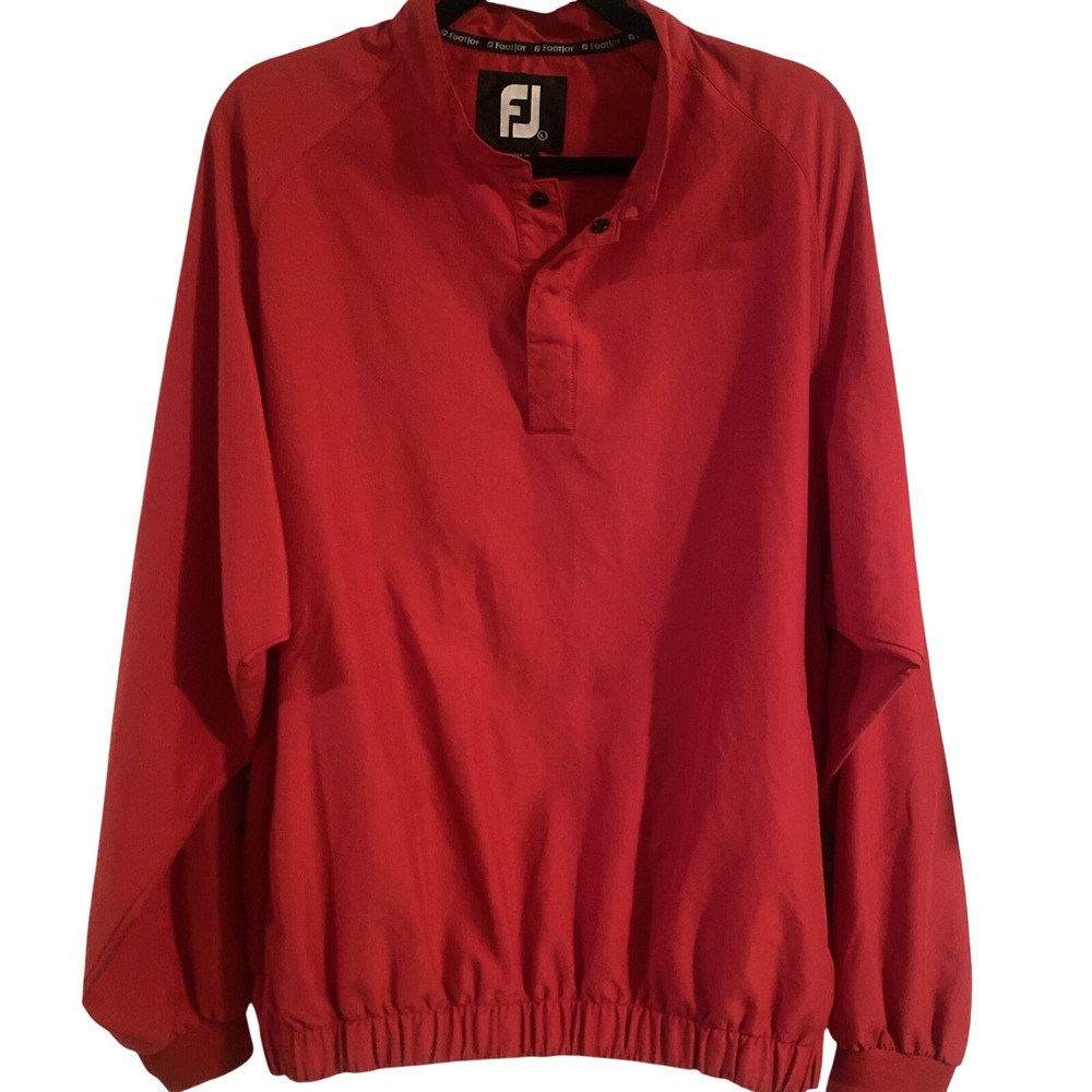 Footjoy FJ Mens Red Windbreaker Pullover 1/4 Snap Long Sleeve Jacket Large